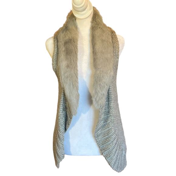 Fenn Wright Sz M Knit Alpaca Sweater Cardigan Jacket Wool real fur Manson grey - Picture 1 of 4